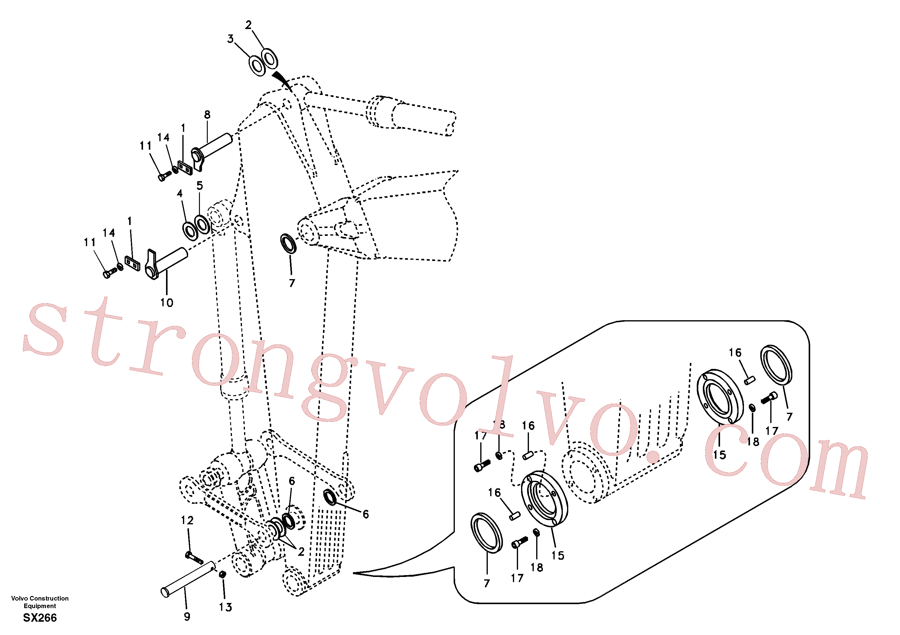 VOE14549228 Volvo Elos do braço de afundamento, Tirante para o braço de afundamento, longo alcance(SX266 Montagem)