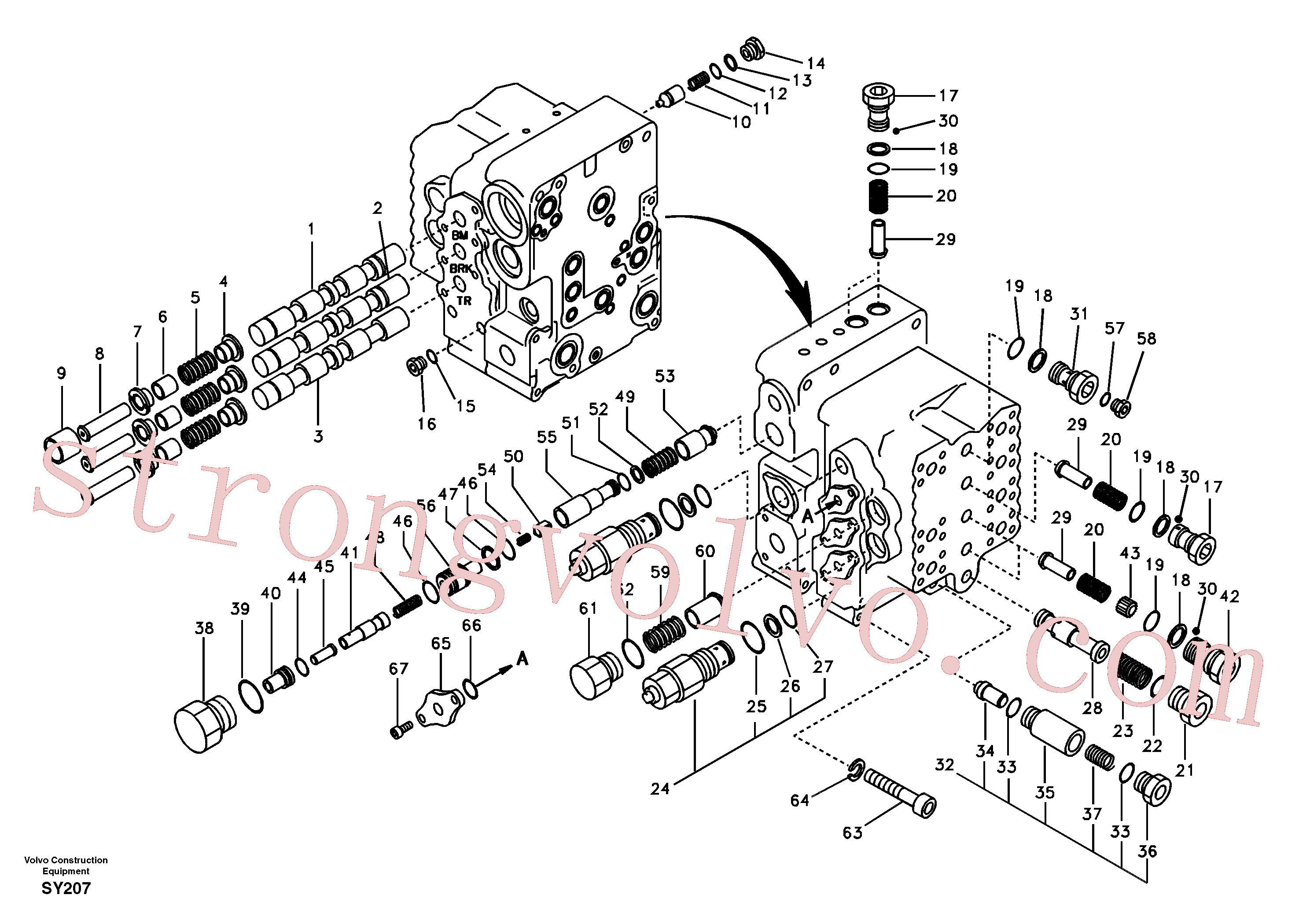 SA8230-00170 Volvo Válvula mestra de comando, lança, balde e curso do lado direito(SY207 Montagem)