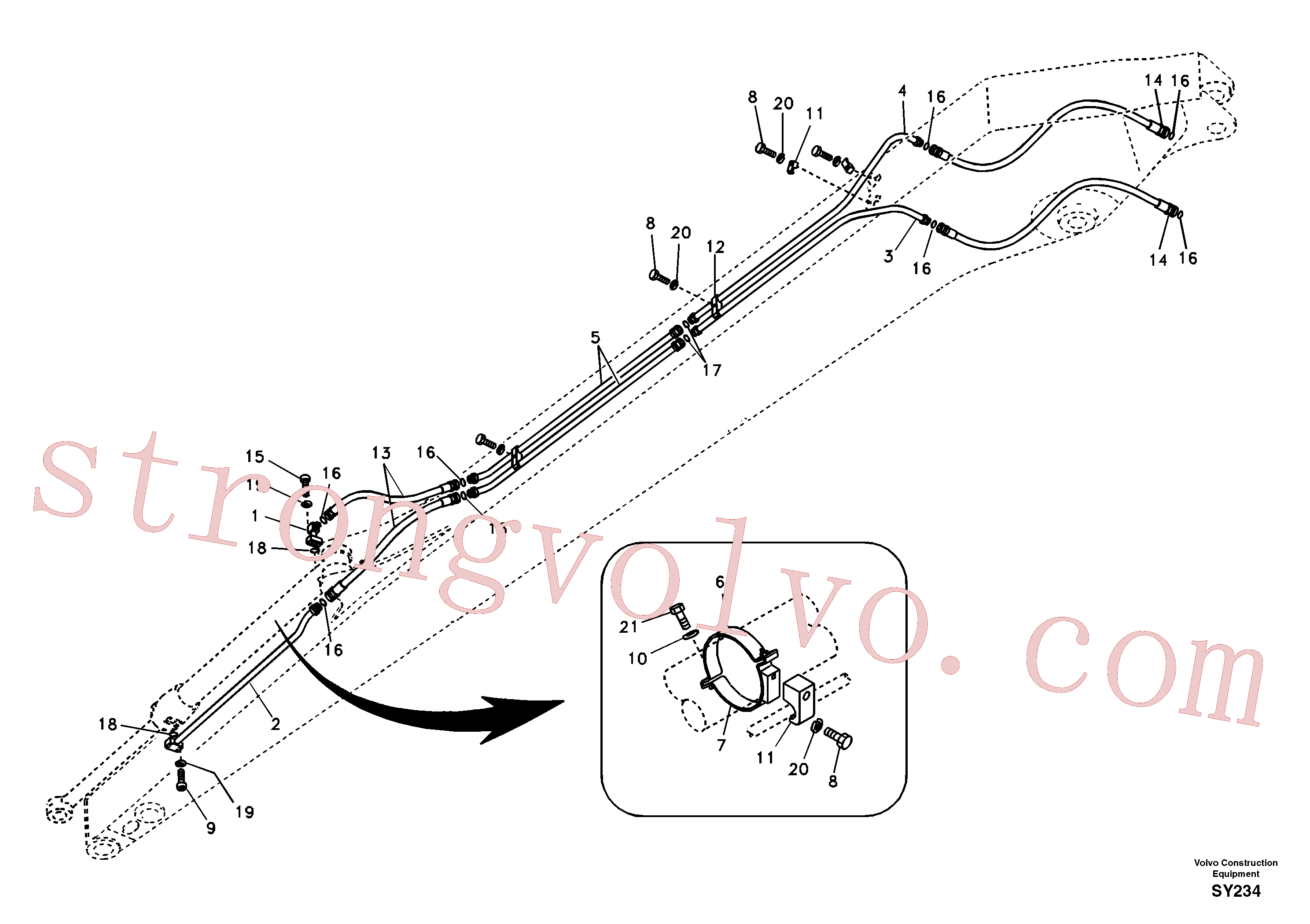 SA1174-51590 Volvo Hidráulica de serviço, cilindro do balde no braço de afundamento comprido(SY234 Montagem)