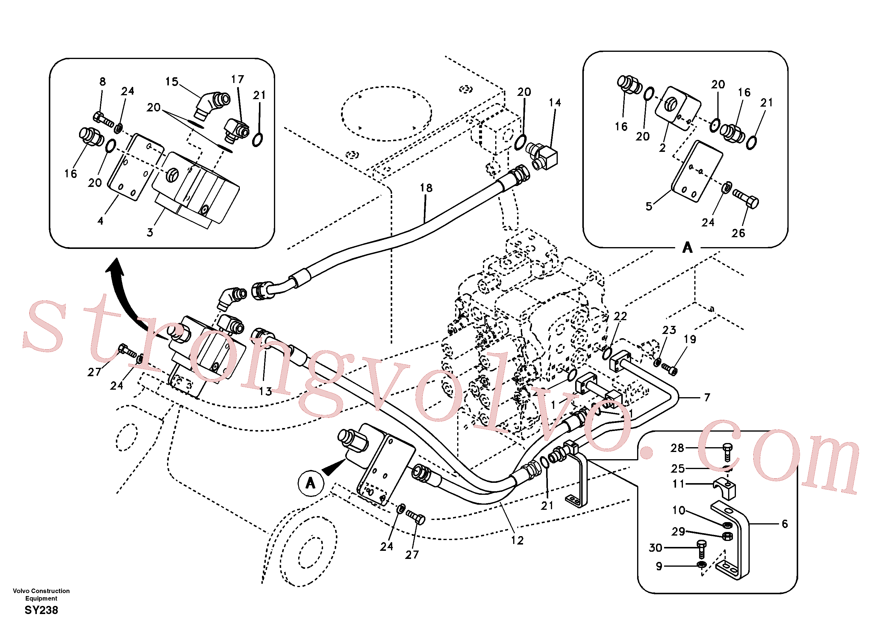 SA9453-07221 Volvo Hidráulica de serviço, martelo e cortador para topo(SY238 Montagem)