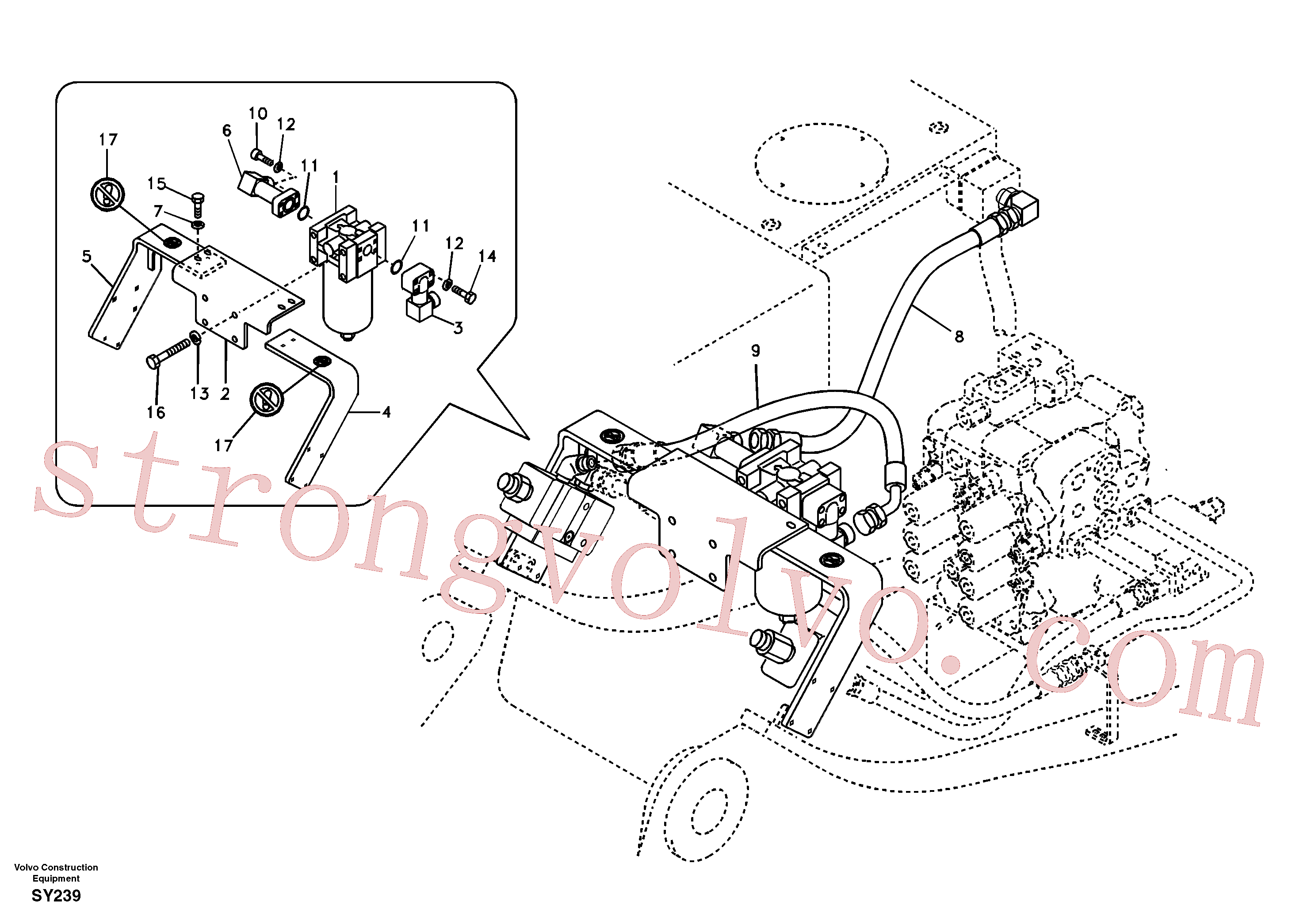 SA9451-07221 Volvo Hidráulica de serviço, martelo e cortador para filtro de retorno(SY239 Montagem)