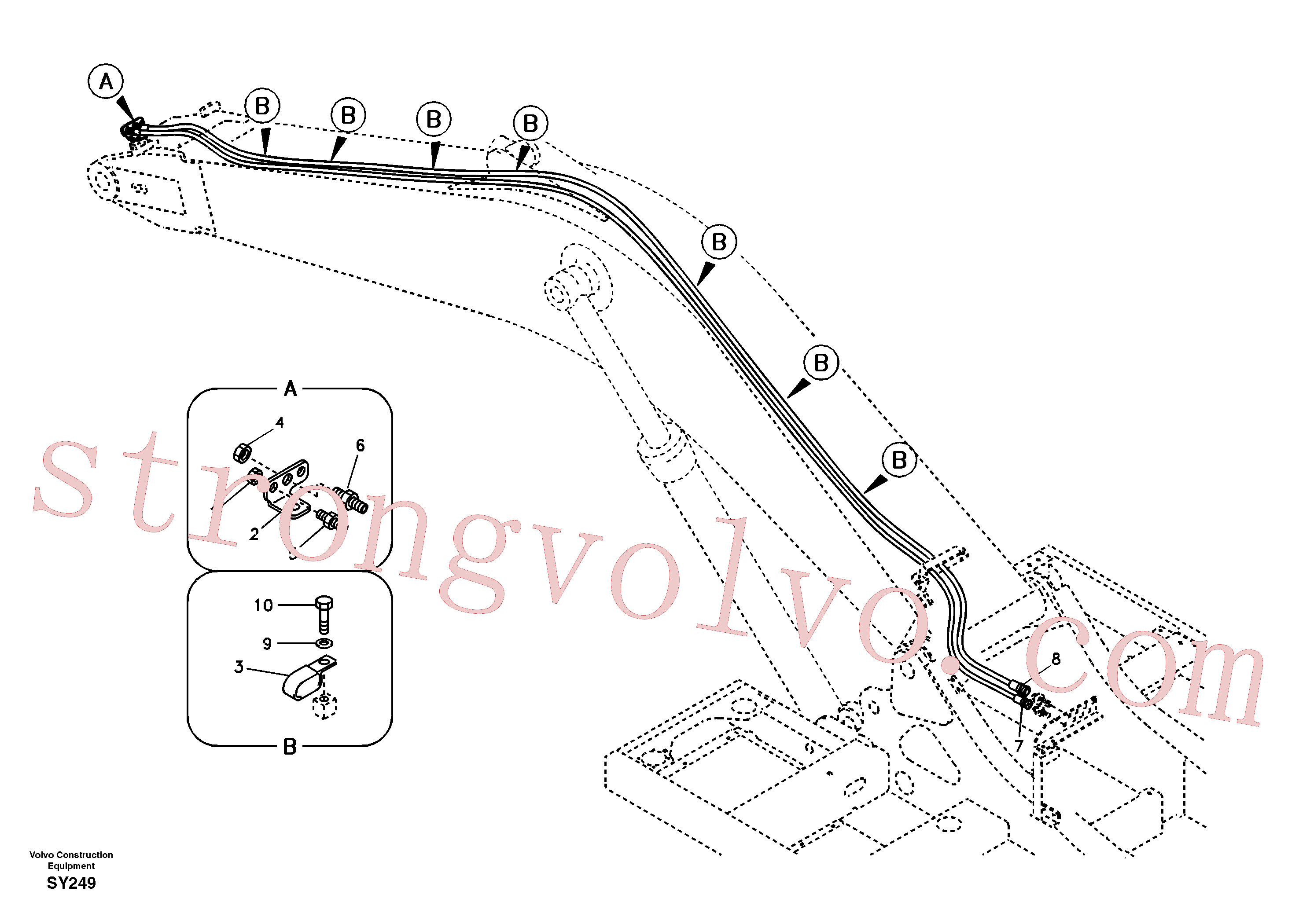 SA9466-02654 Volvo Hidráulica de serviço, encaixe rápido na lança(SY249 Montagem)