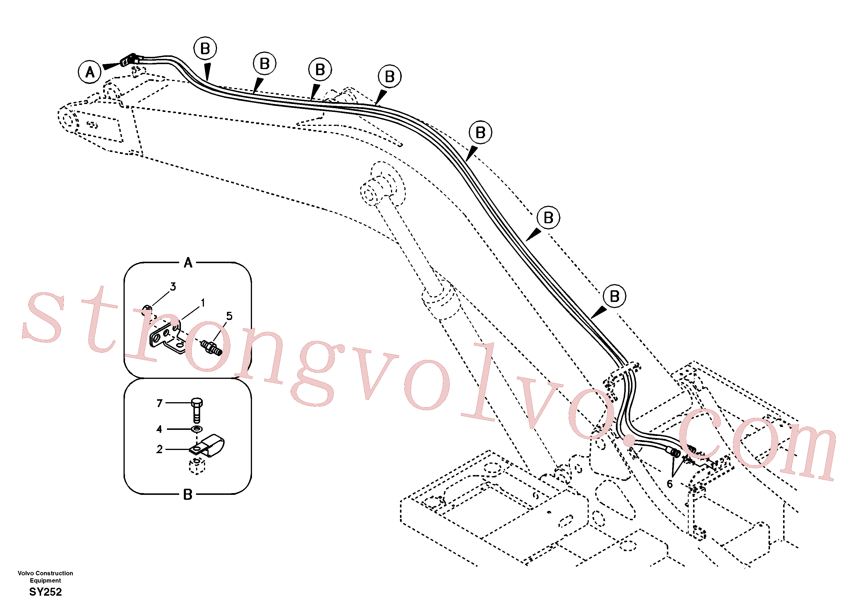 SA9466-03556 Volvo Hidráulica de serviço, inclinação e rotor na lança(SY252 Montagem)