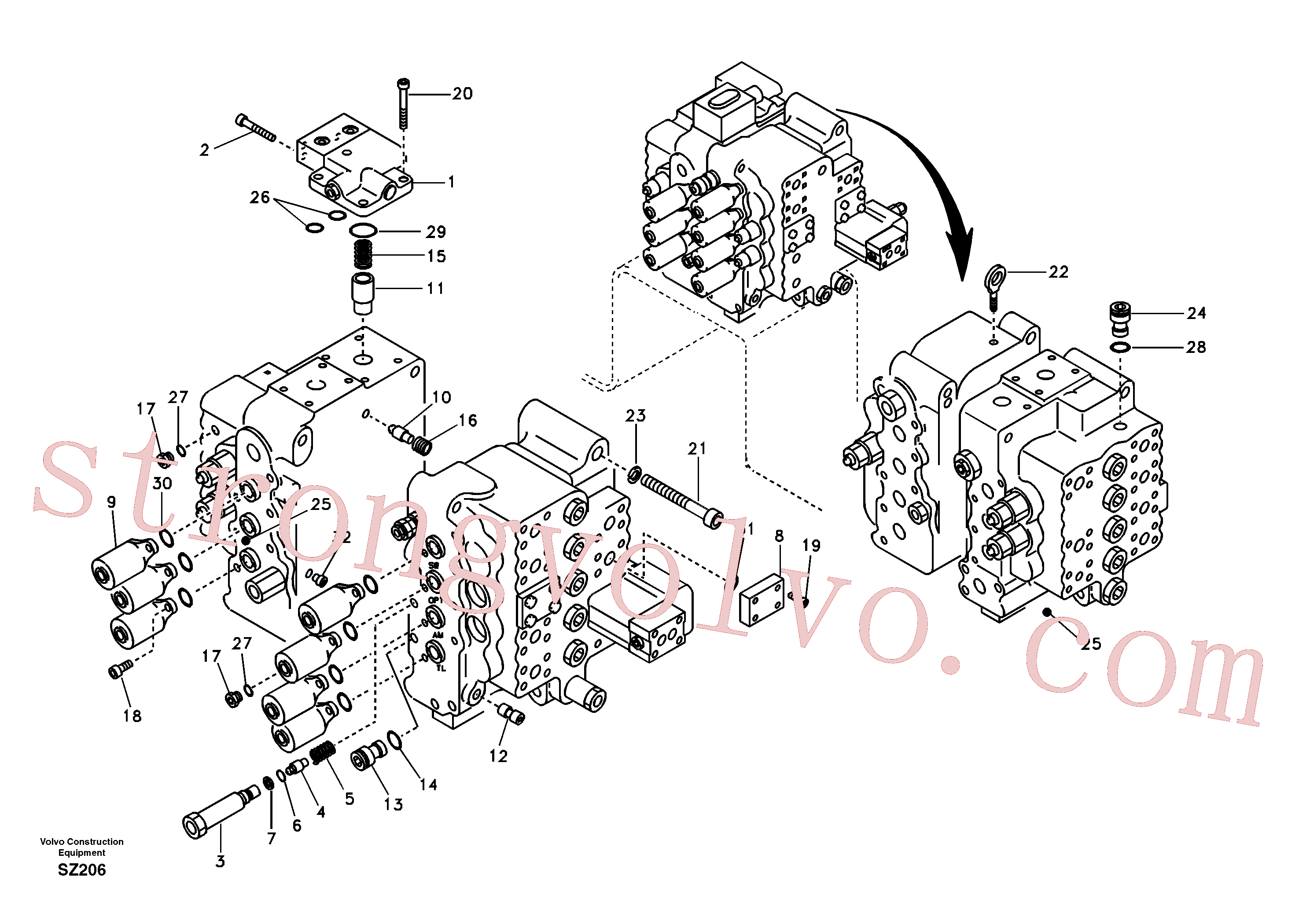 SA9566-10120 Volvo Válvula mestra de comando, válvulas de alívio e suspensão da lança(SZ206 Montagem)