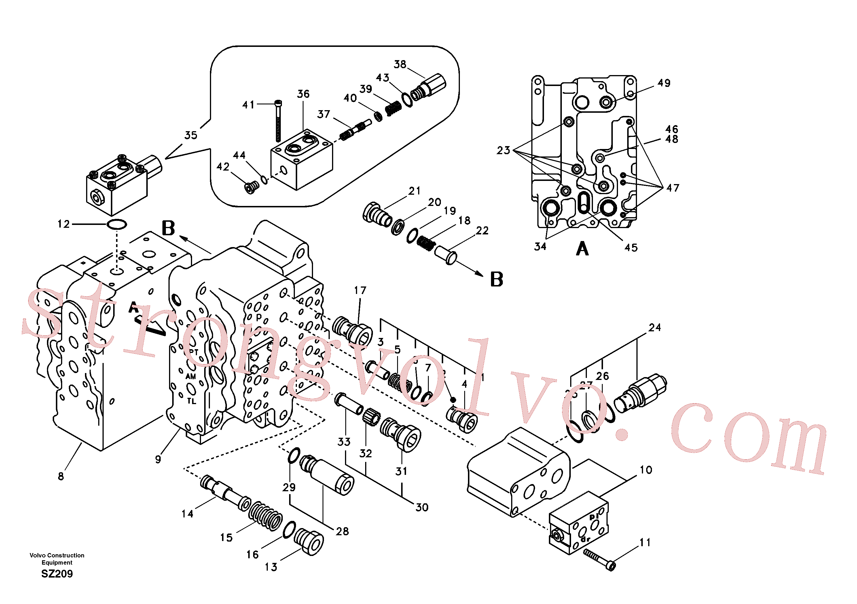 SA7270-11000 Volvo Válvula mestra de comando, rotação, opção, braço de afundamento e curso do lado esquerdo(SZ209 Montagem)
