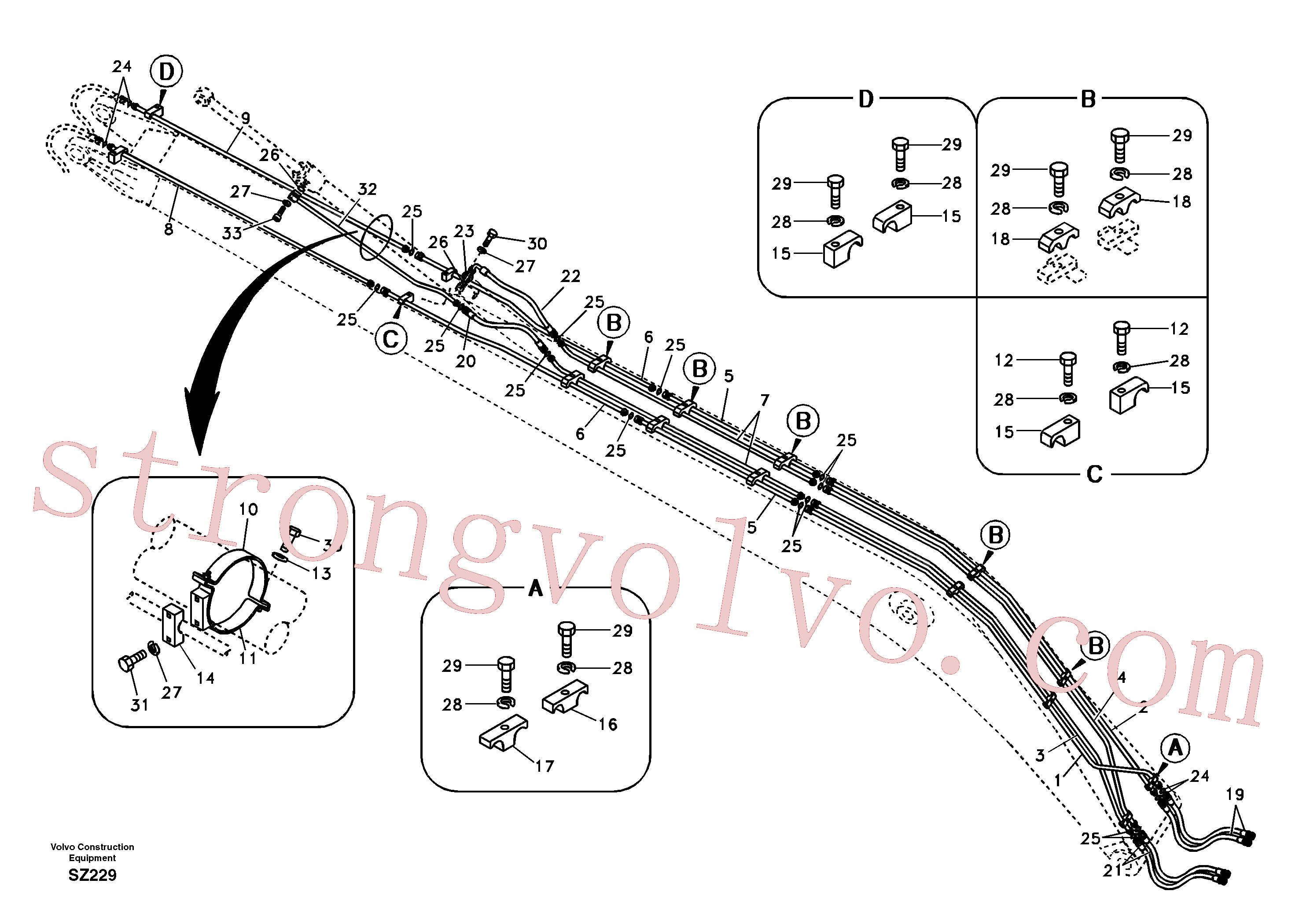 SA1174-51540 Volvo Hidráulica de serviço, cilindro do braço de afundamento na lança(SZ229 Montagem)