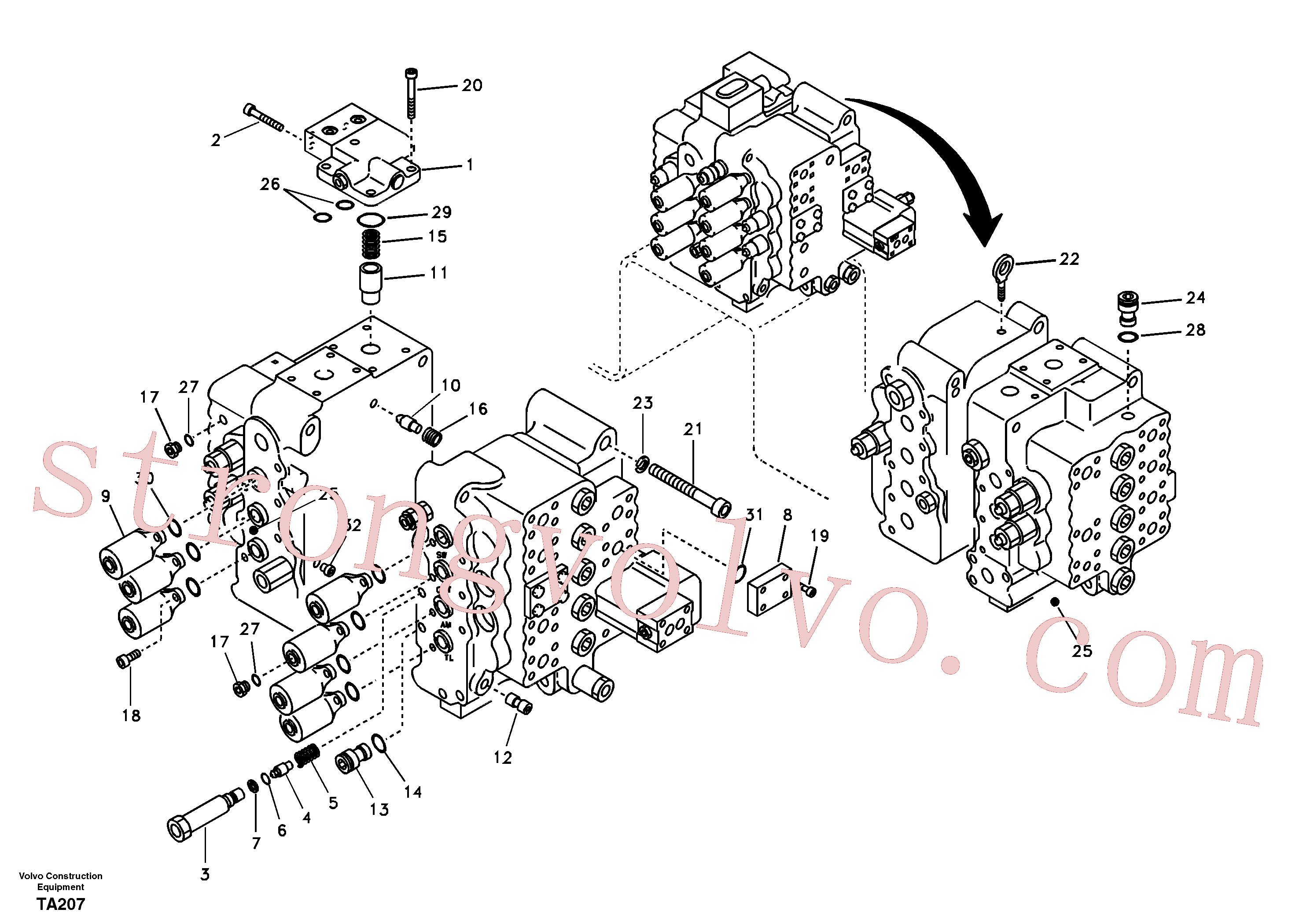SA9566-10120 Volvo Válvula mestra de comando, válvulas de alívio e suspensão da lança(TA207 Montagem)