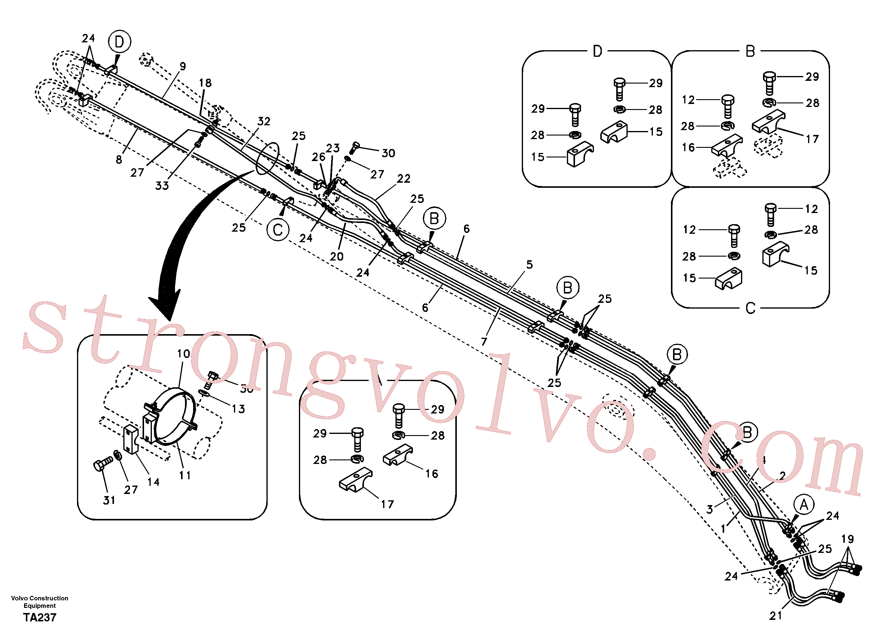 SA1174-00112 Volvo Hidráulica de serviço, cilindro do braço de afundamento na lança(TA237 Montagem)