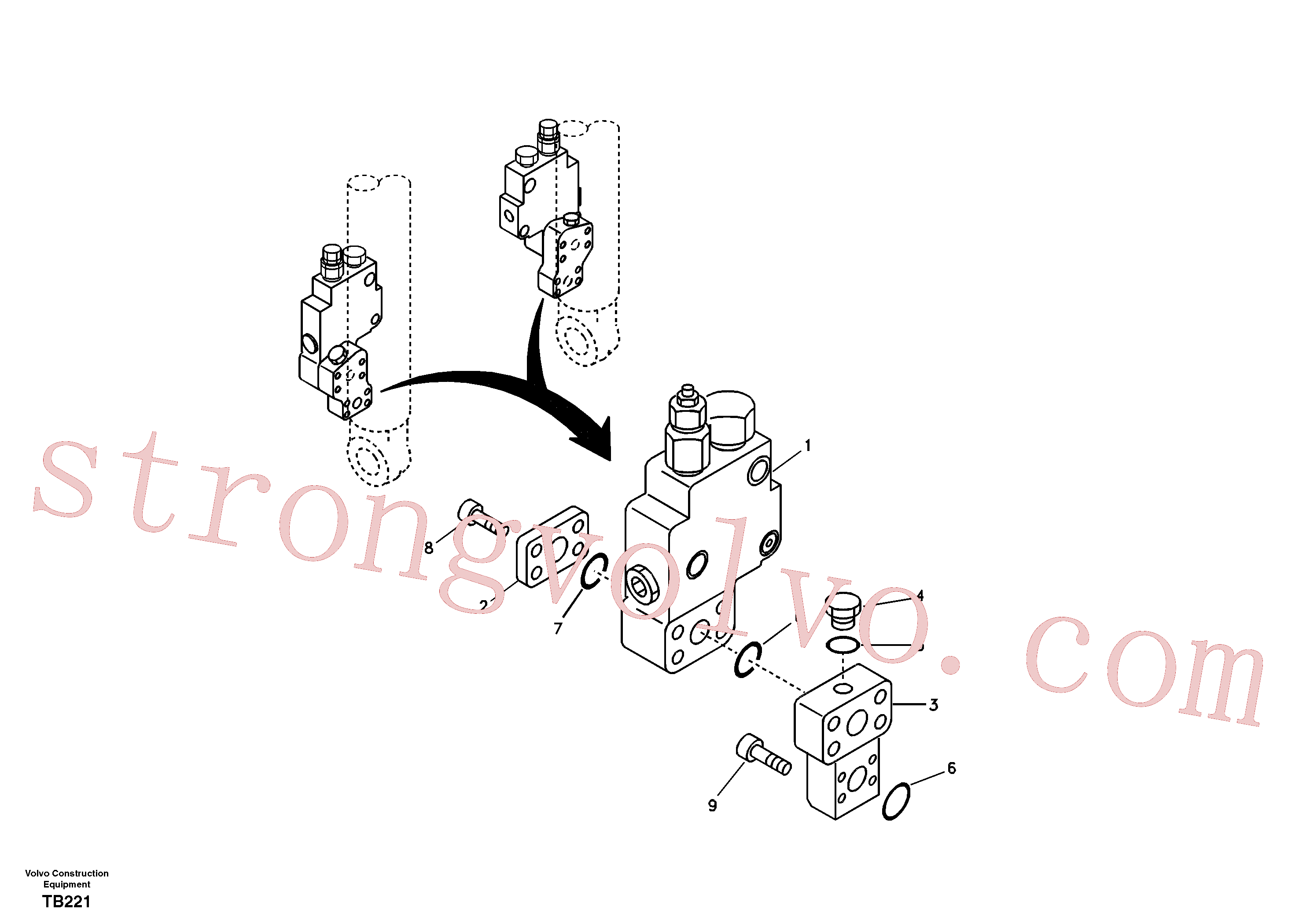 VOE14531030 Volvo Hidráulico de serviço, suporte da válvula de ruptura da lança(TB221 Montagem)