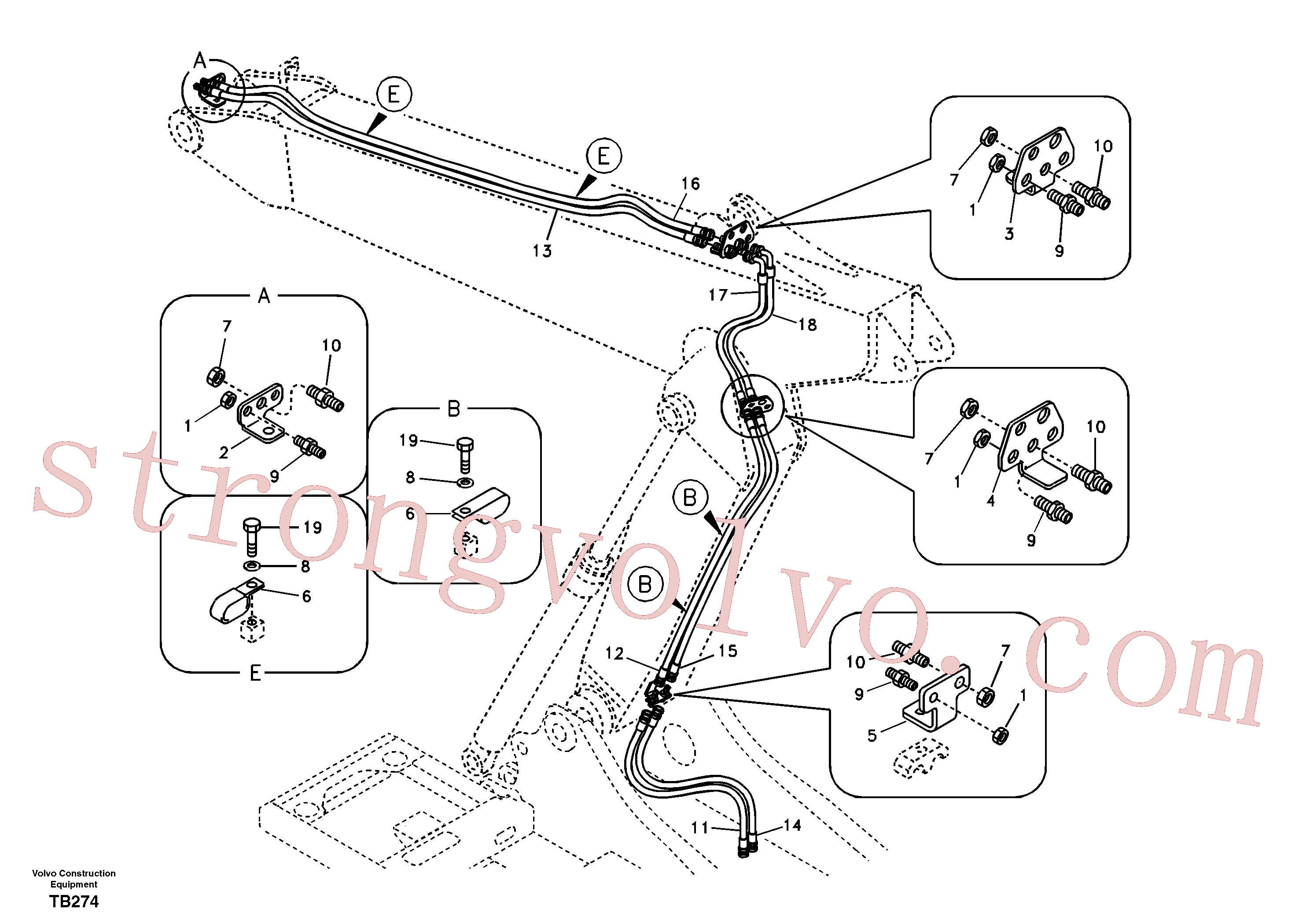 SA9451-03639 Volvo Hidráulica de serviço, encaixe rápido na lança ajustável(TB274 Montagem)