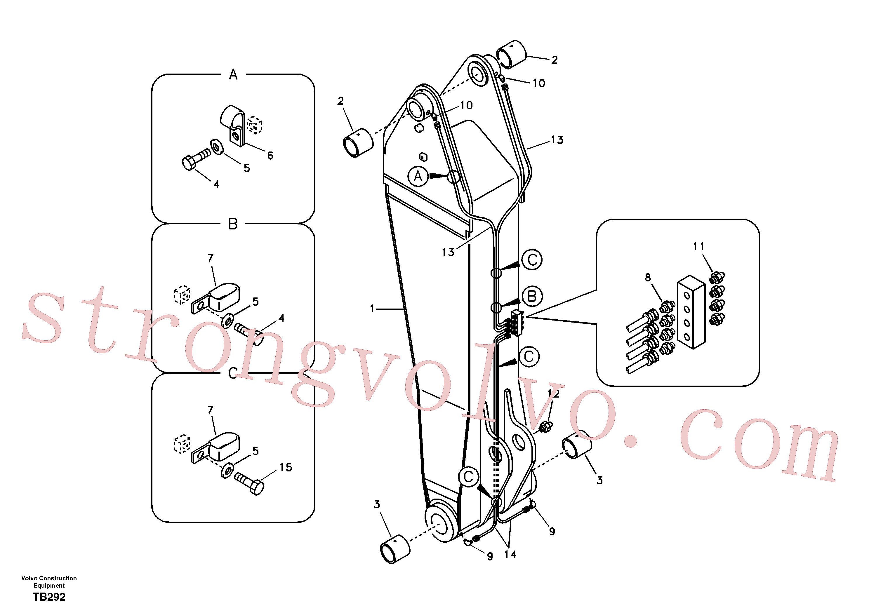 SA1173-01590 Volvo Lança e tubagem de massa lubrificante, ajustável 1ª(TB292 Montagem)