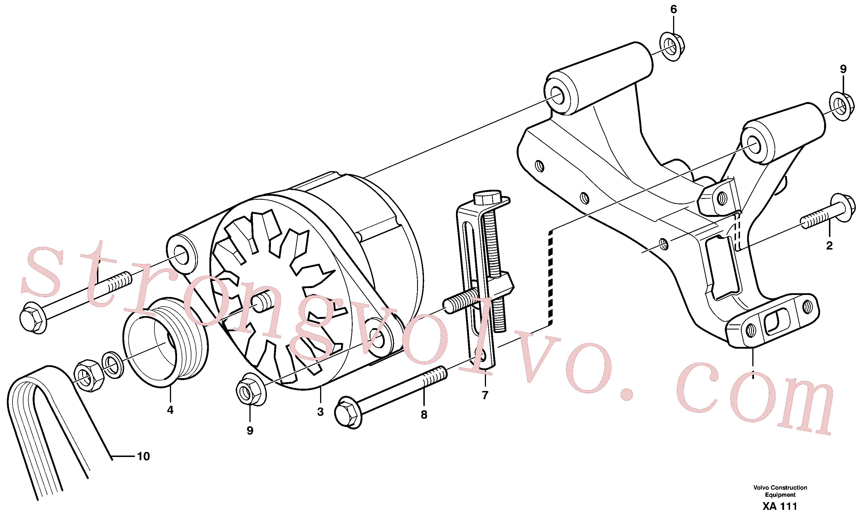 VOE965185 Volvo Alternador com detalhes de montagem(XA111 Montagem)