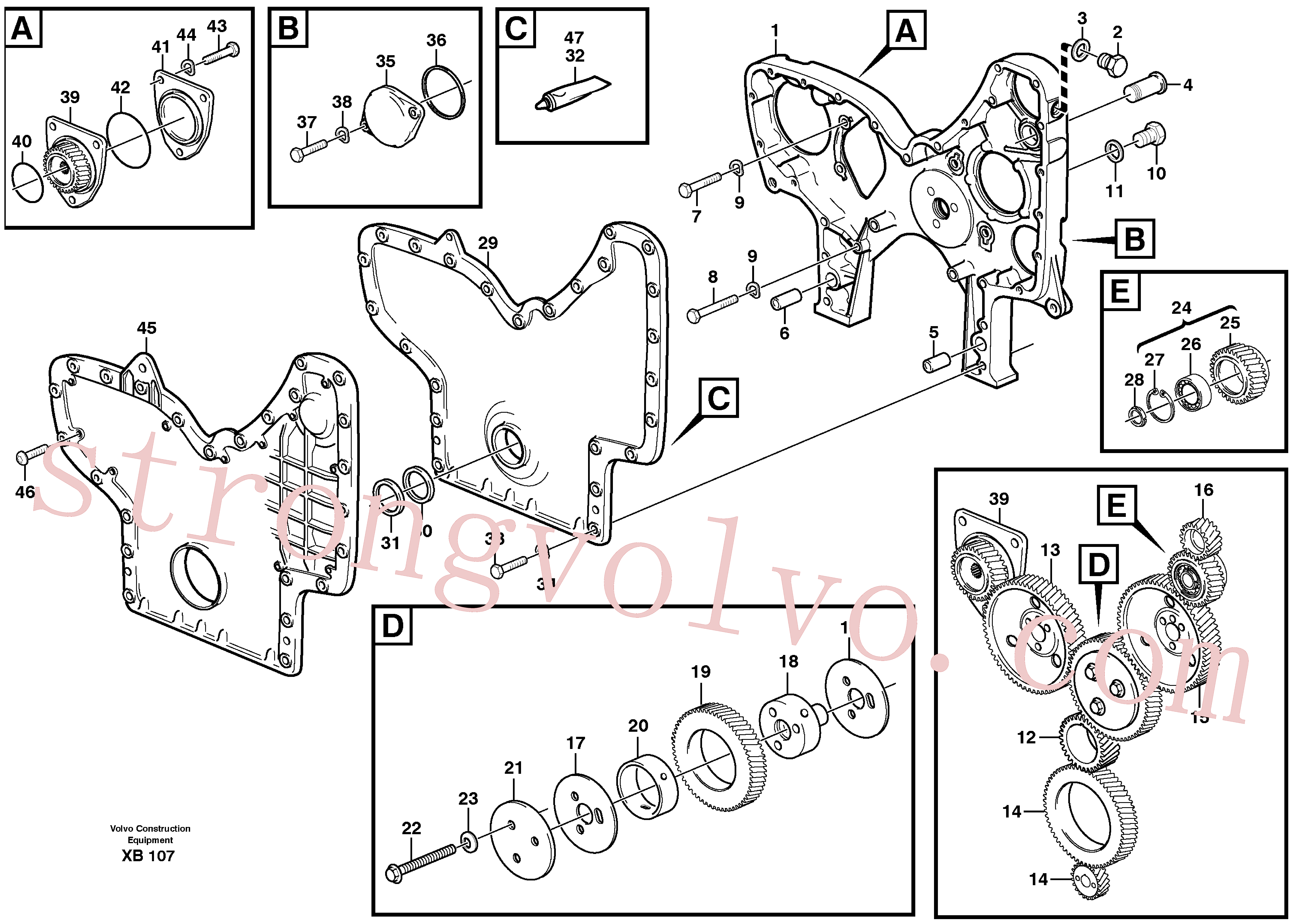 VOE13948982 Volvo Carretos e caixa da engrenagem de distribuição(XB107 Montagem)